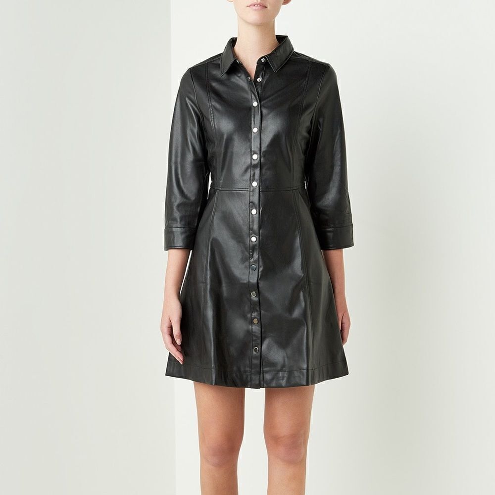 Mango Faux Leather Black Dress Shirt Style Buttoned